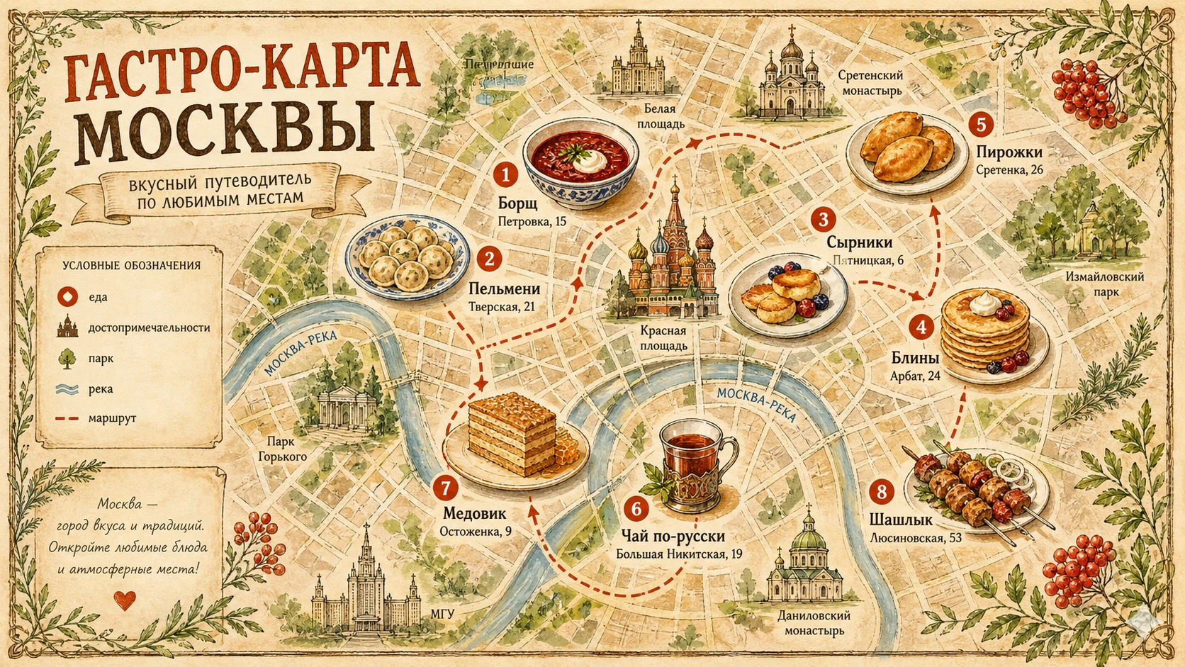 Промпт «Гастро-карта Москвы»: пример результата